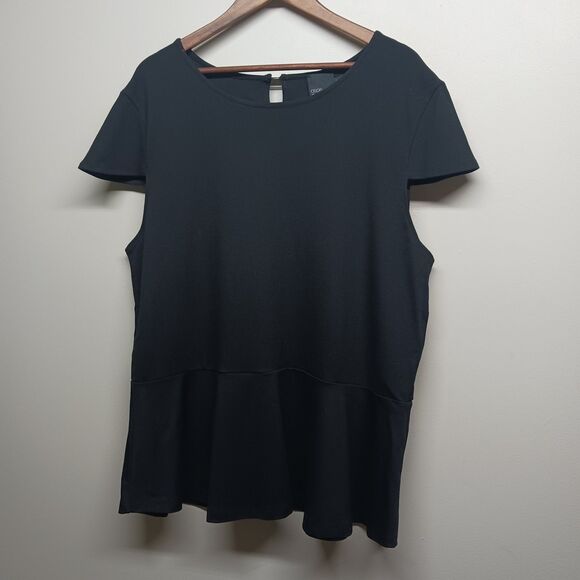 Asos Blouse Top Women Plus Size 22 Black Peplum Cap Short Sleeve Stretch Casual - Picture 1 of 8